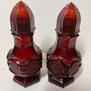Avon CAPE COD Ruby Red Glass Salt and Pepper Shakers - Pair. VINTAGE